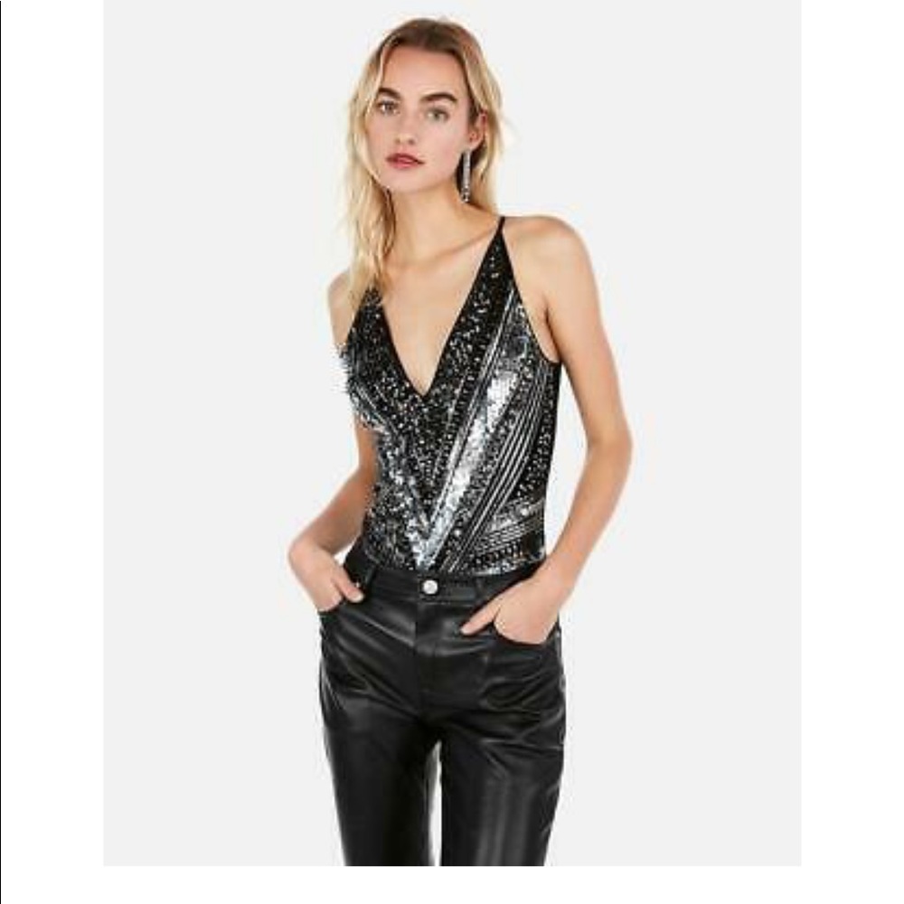 Express Deep V Sequin Bodysuit